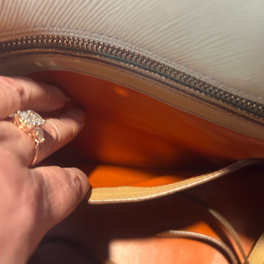 Prada Beige Saffiano Galleria Leather Satchel EUC w/ Pink Scarf and charm - Picture 6 of 16